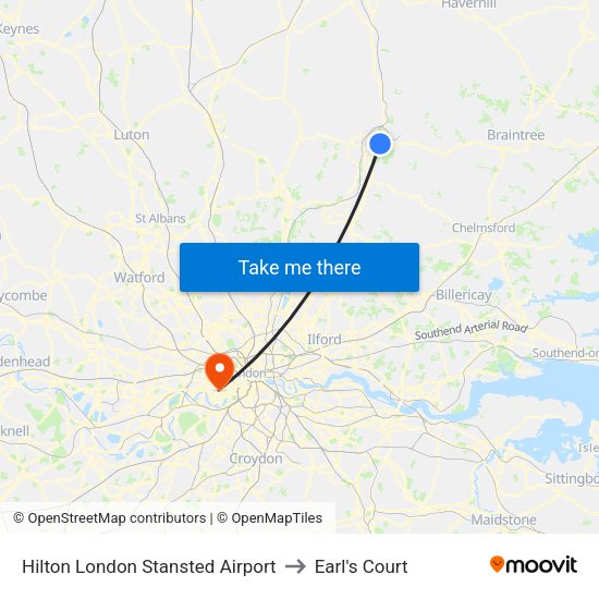 Hilton London Stansted Airport to Earl's Court map
