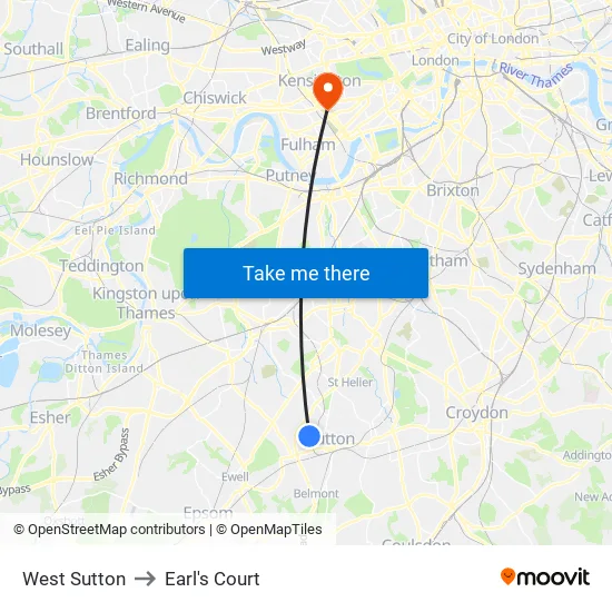 West Sutton to Earl's Court map