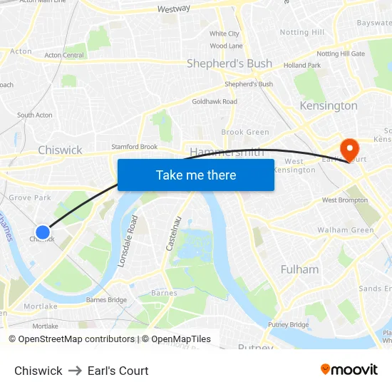Chiswick to Earl's Court map