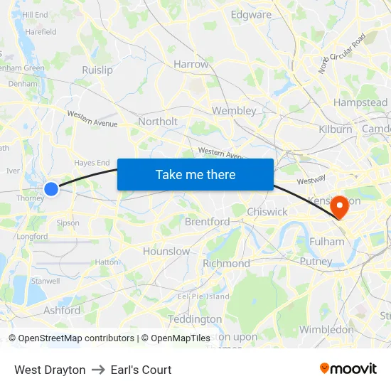 West Drayton to Earl's Court map