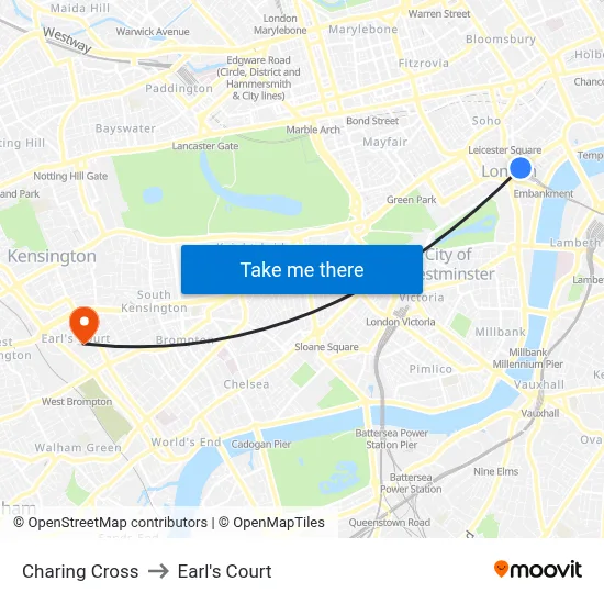 Charing Cross to Earl's Court map