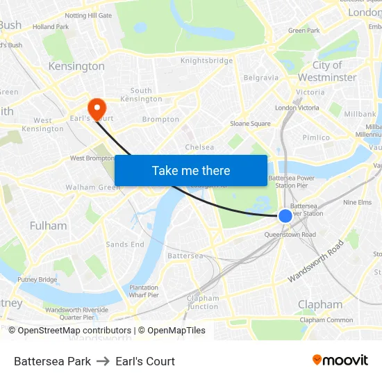Battersea Park to Earl's Court map