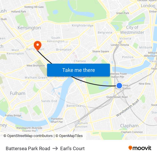 Battersea Park Road to Earl's Court map