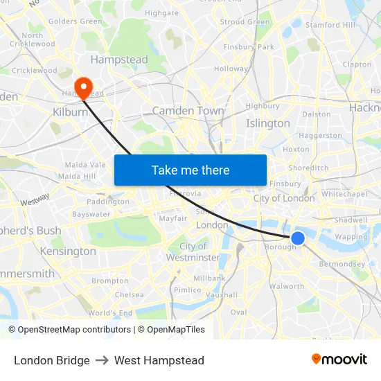 London Bridge to West Hampstead map