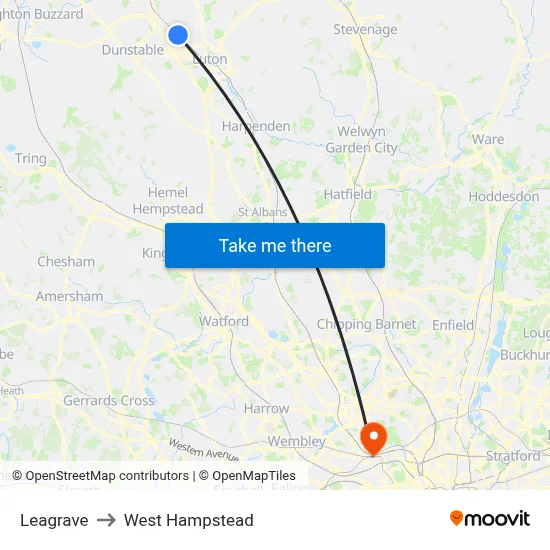 Leagrave to West Hampstead map