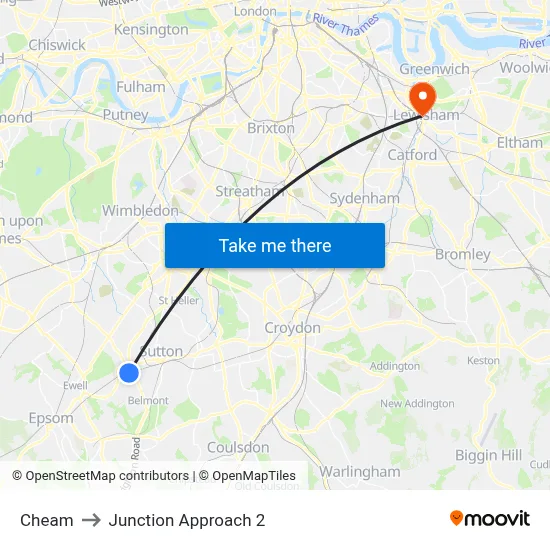 Cheam to Junction Approach 2 map