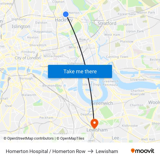 Homerton Hospital / Homerton Row to Lewisham map