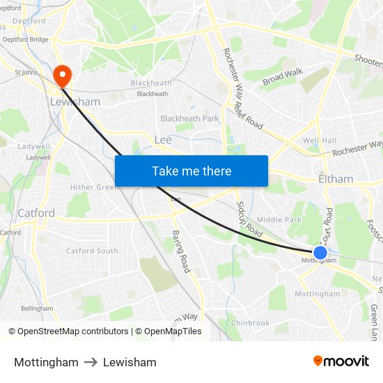 Mottingham to Lewisham map