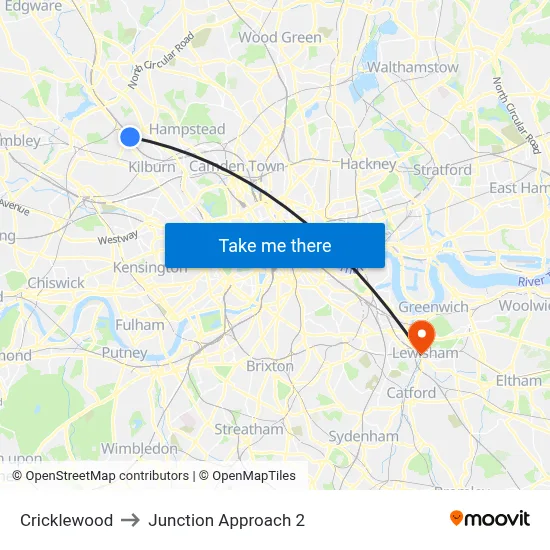 Cricklewood to Junction Approach 2 map