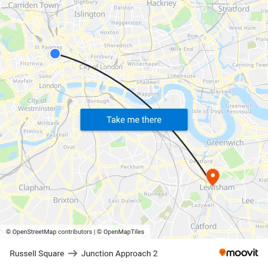 Russell Square to Junction Approach 2 map