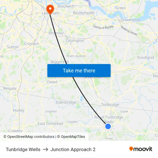 Tunbridge Wells to Junction Approach 2 map