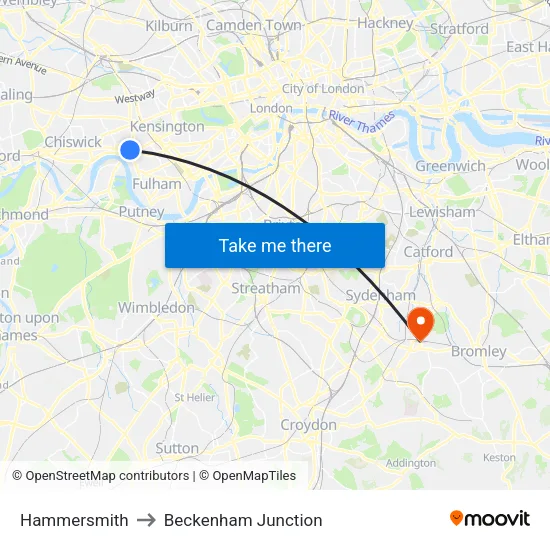Hammersmith to Beckenham Junction map