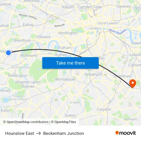 Hounslow East to Beckenham Junction map