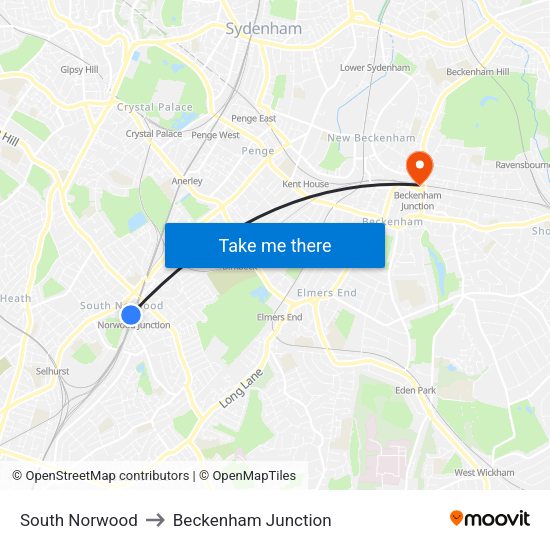 South Norwood, London to Beckenham Junction, Beckenham with public