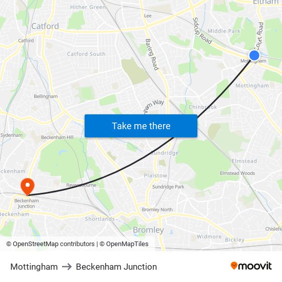 Mottingham to Beckenham Junction map