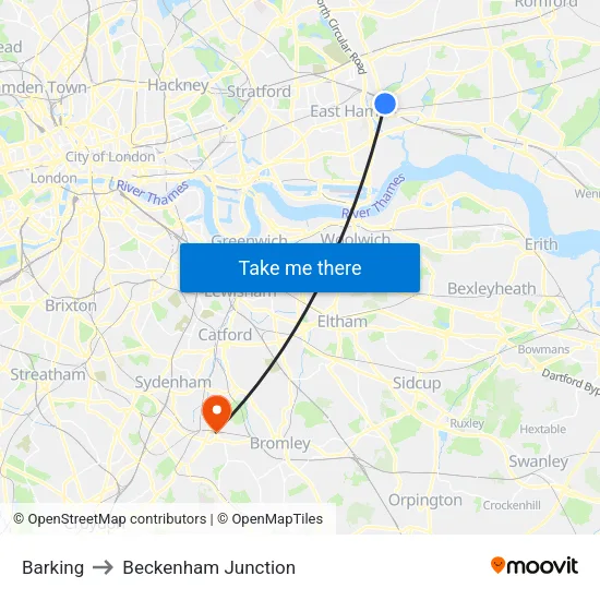 Barking to Beckenham Junction map