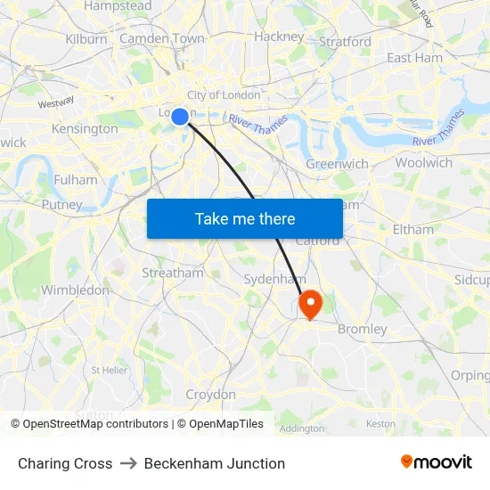 Charing Cross to Beckenham Junction map