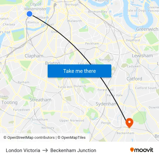 London Victoria to Beckenham Junction map