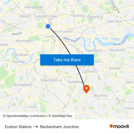 Euston Station to Beckenham Junction map