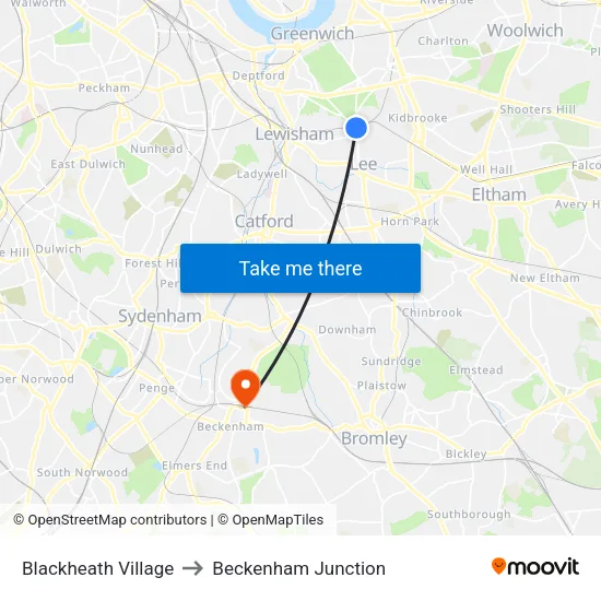 Blackheath Village to Beckenham Junction map
