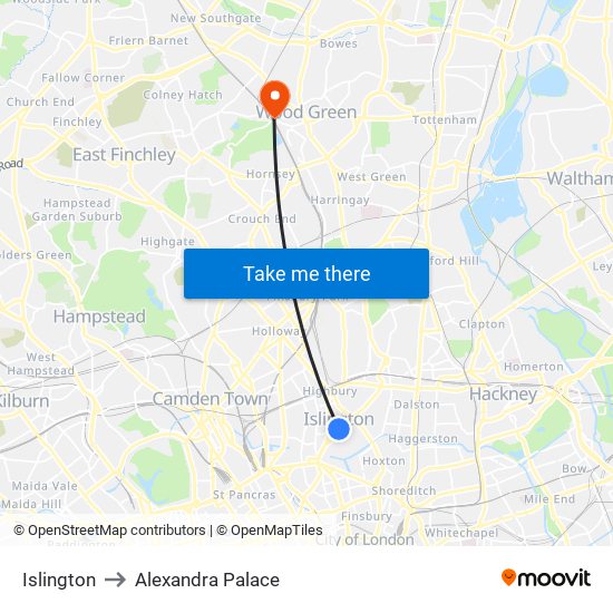 Islington to Alexandra Palace map