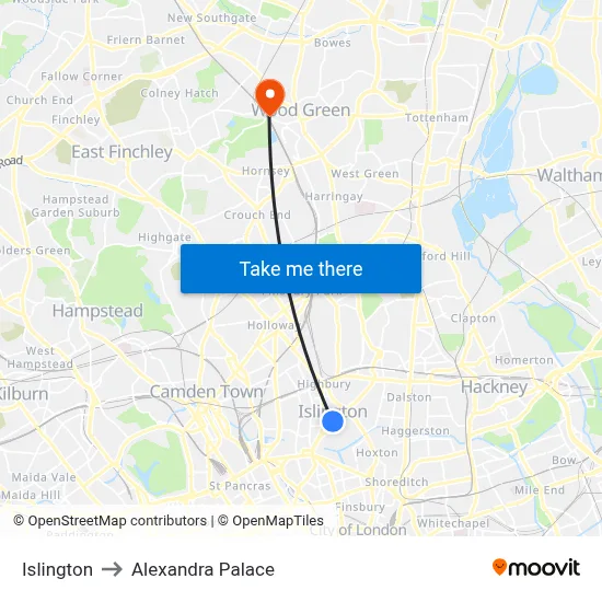 Islington to Alexandra Palace map
