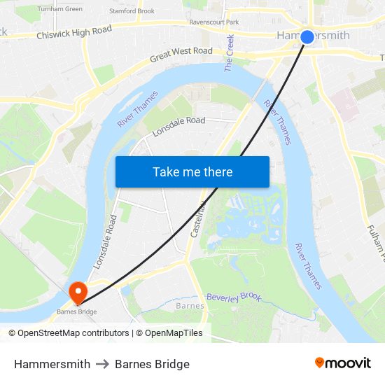 Hammersmith to Barnes Bridge map