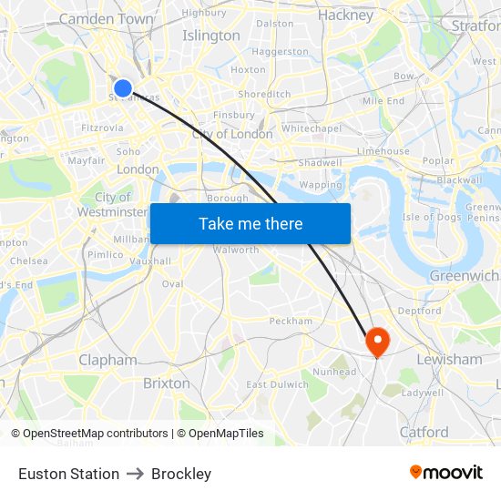 Euston Station to Brockley map