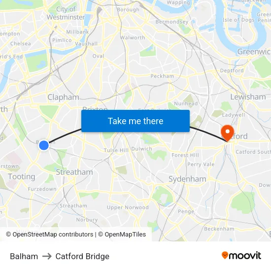 Balham to Catford Bridge map