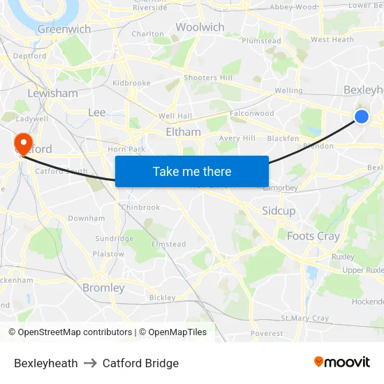 Bexleyheath to Catford Bridge map