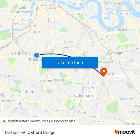 Brixton to Catford Bridge map
