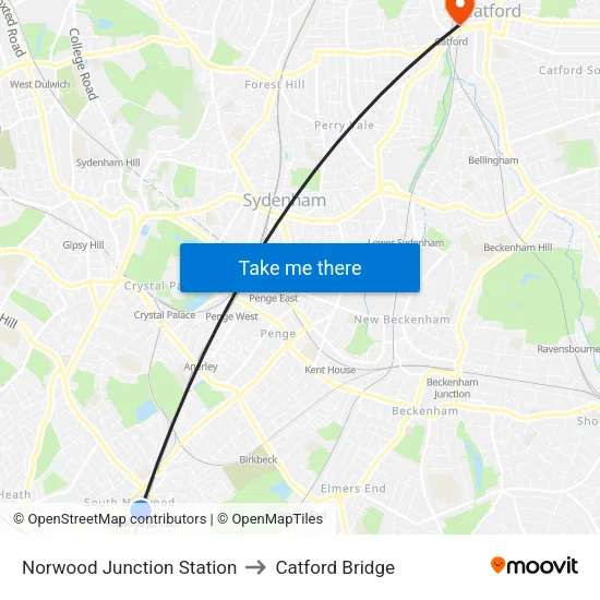 Norwood Junction Station to Catford Bridge map