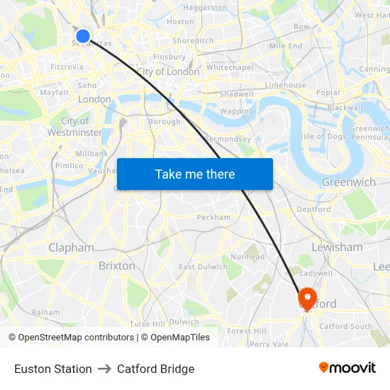 Euston Station to Catford Bridge map