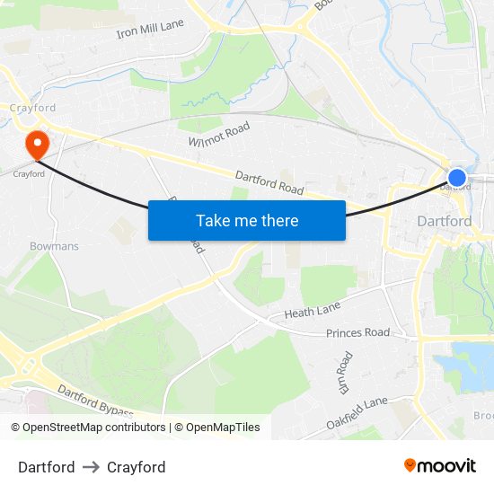 Dartford to Crayford map