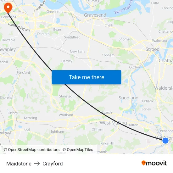 Maidstone to Crayford map
