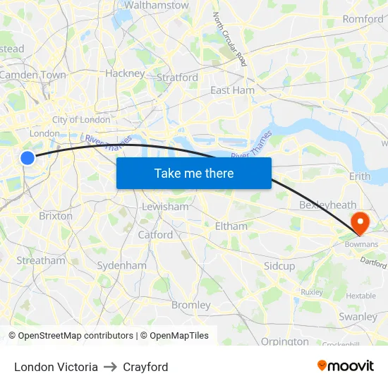London Victoria to Crayford map