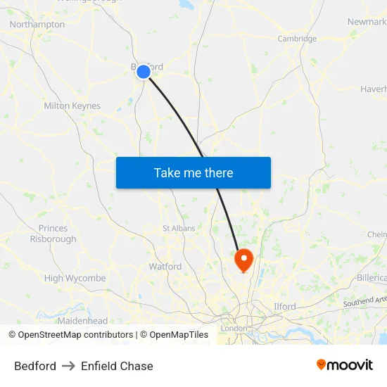 Bedford to Enfield Chase map