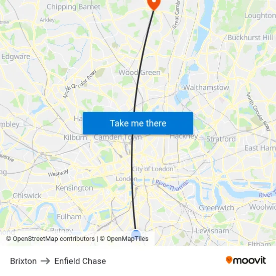 Brixton to Enfield Chase map