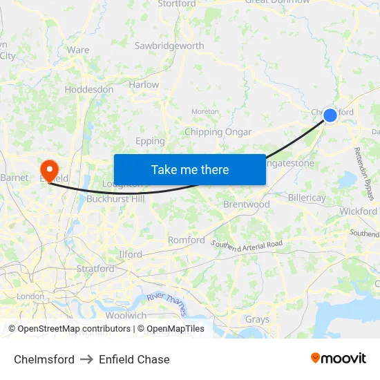 Chelmsford to Enfield Chase map