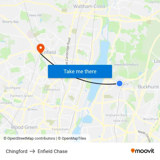 Chingford to Enfield Chase map