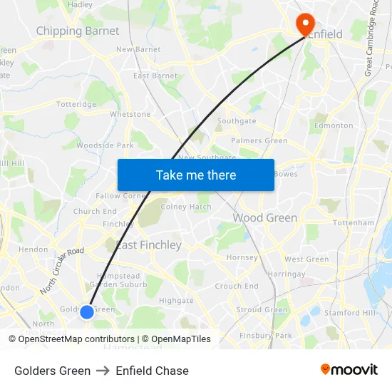 Golders Green to Enfield Chase map