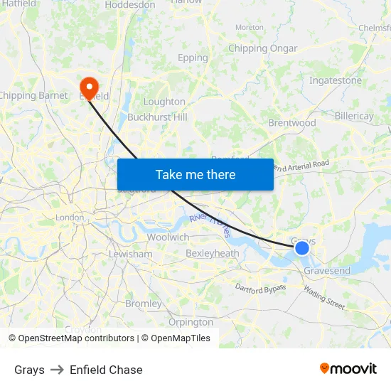 Grays to Enfield Chase map
