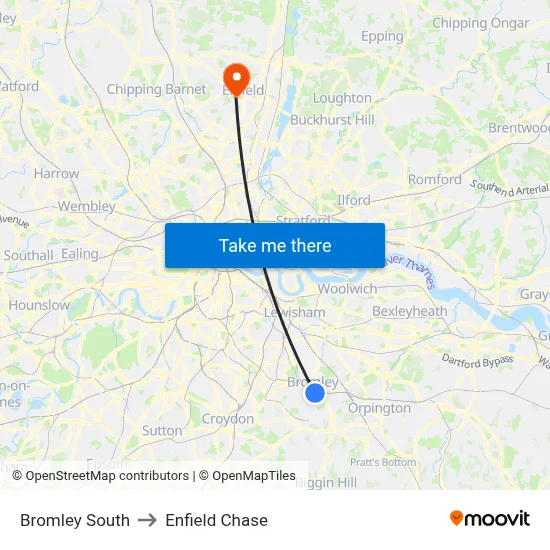 Bromley South to Enfield Chase map