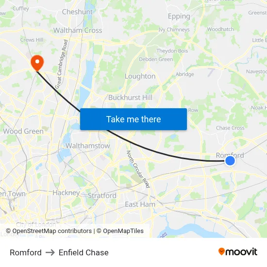 Romford to Enfield Chase map