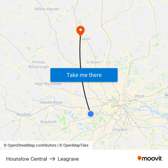 Hounslow Central to Leagrave map