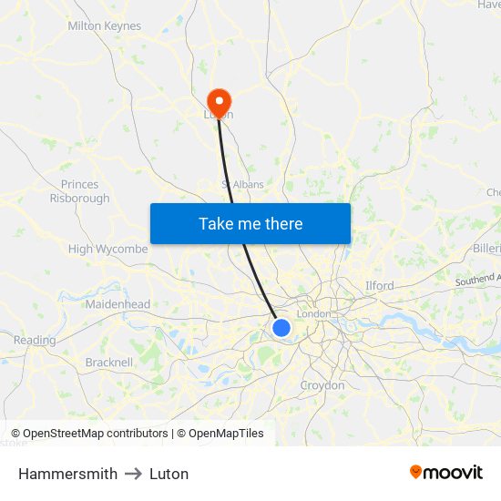 Hammersmith to Luton map