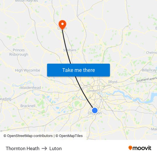 Thornton Heath to Luton map