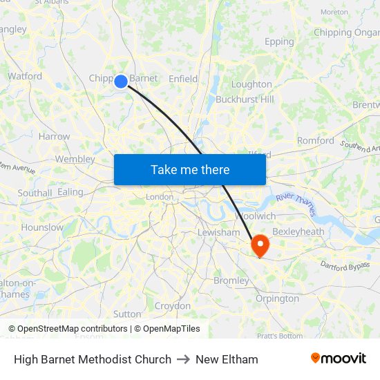 High Barnet Methodist Church to New Eltham map