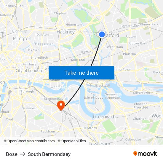 Bose to South Bermondsey map