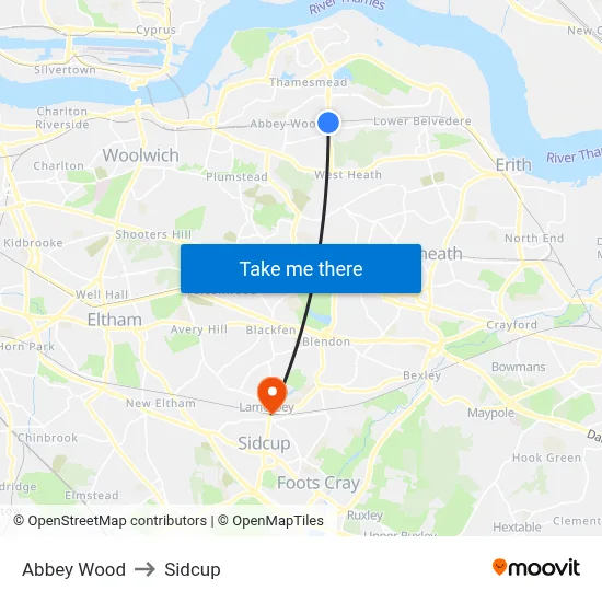 Abbey Wood to Sidcup map